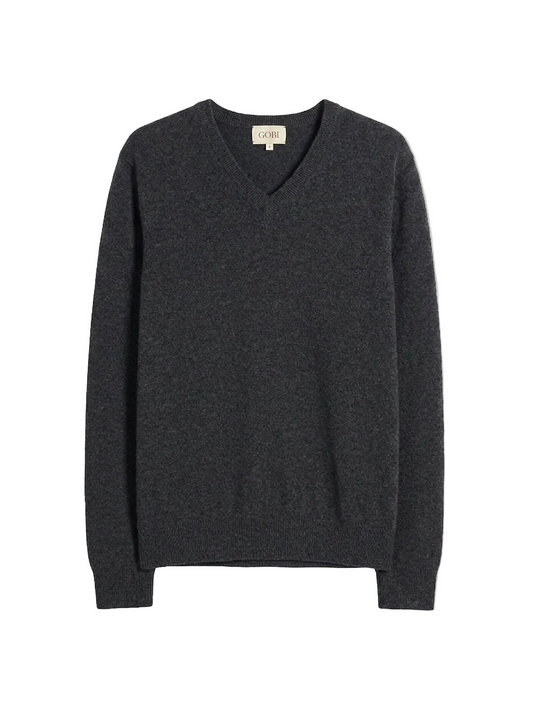 Timeless V-neck Cashmere Sweater — Charcoal