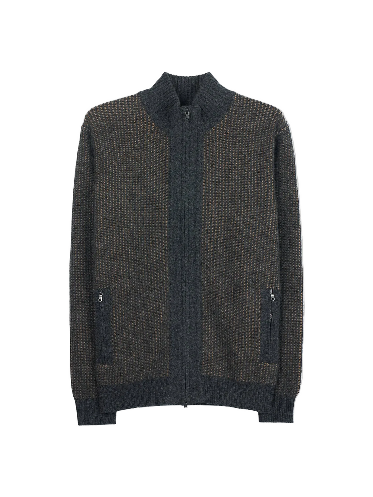 Men's Twо-tone Full-zip Cashmere Cardigan — Charcoal