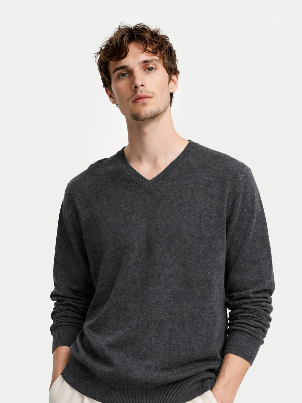 Essential Cashmere V-neck Sweater — Charcoal