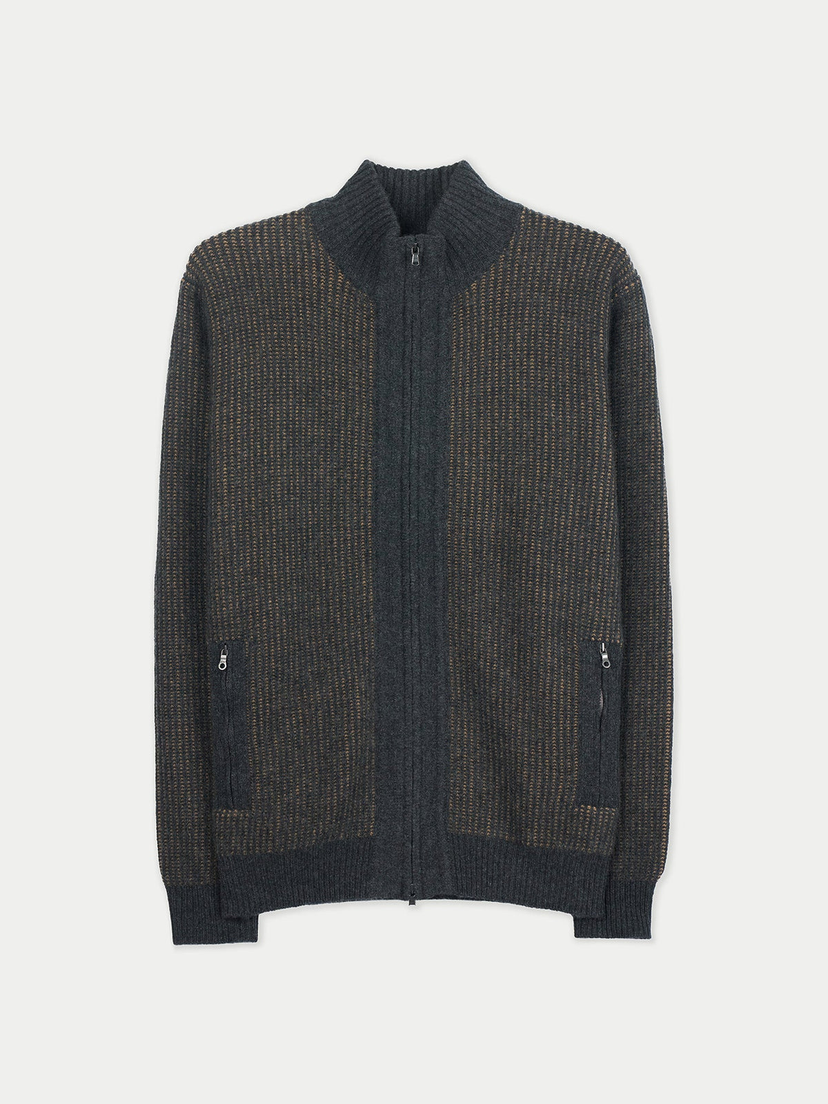 Men's Twо-tone Full-zip Cashmere Cardigan — Charcoal