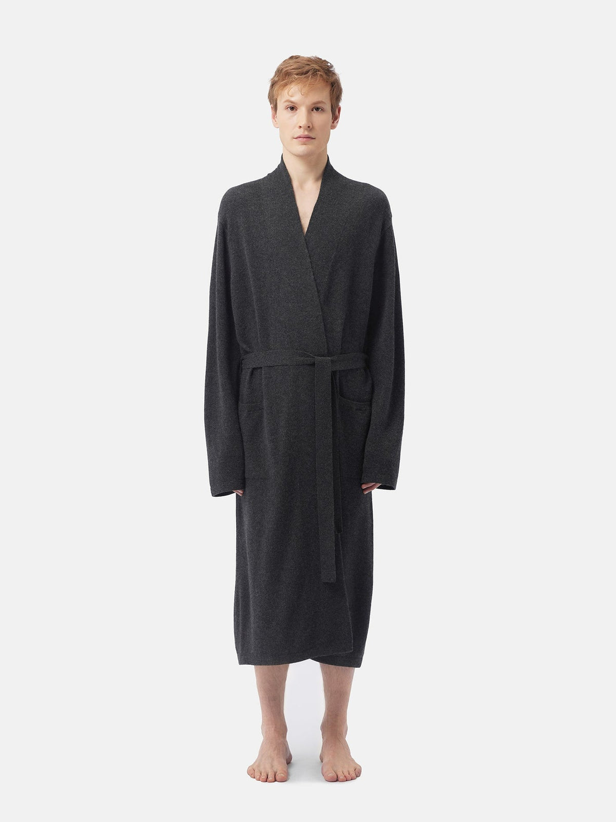 Natural Color Men's Cashmere Robe — Charcoal