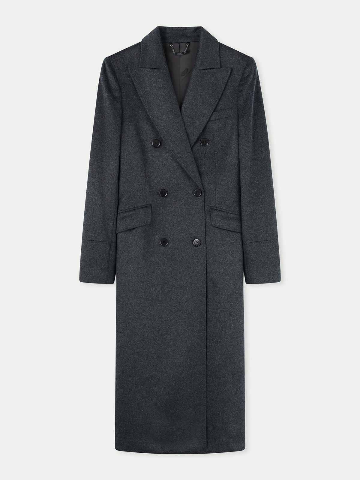Cashmere Peak Lapel Long Coat — Charcoal