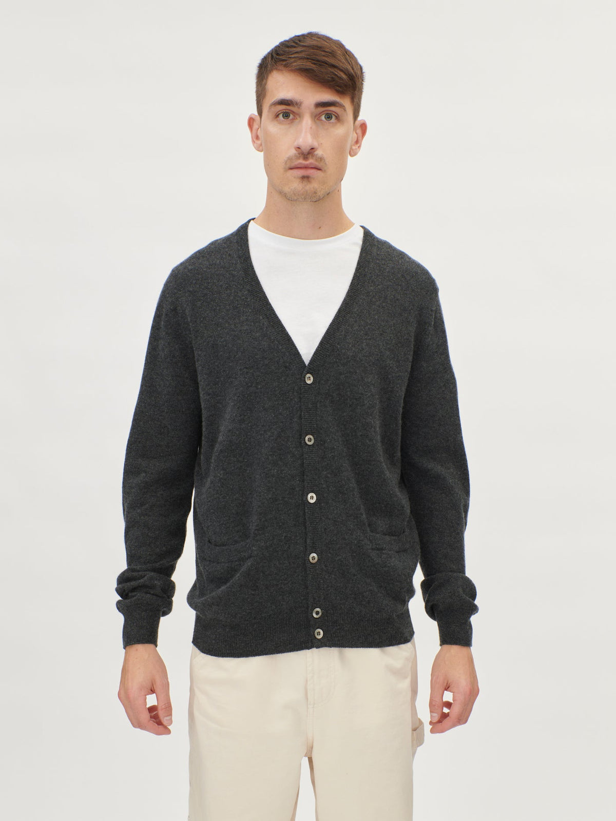 Essential Cashmere V-neck Cardigan — Charcoal