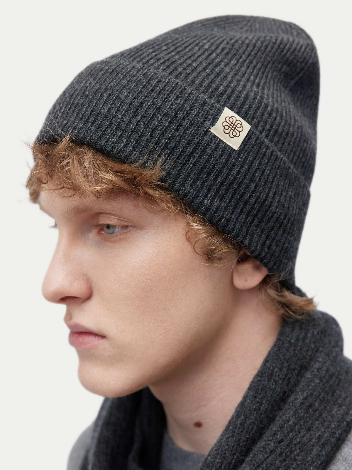 Cashmere Rib Knit Beanie — Charcoal
