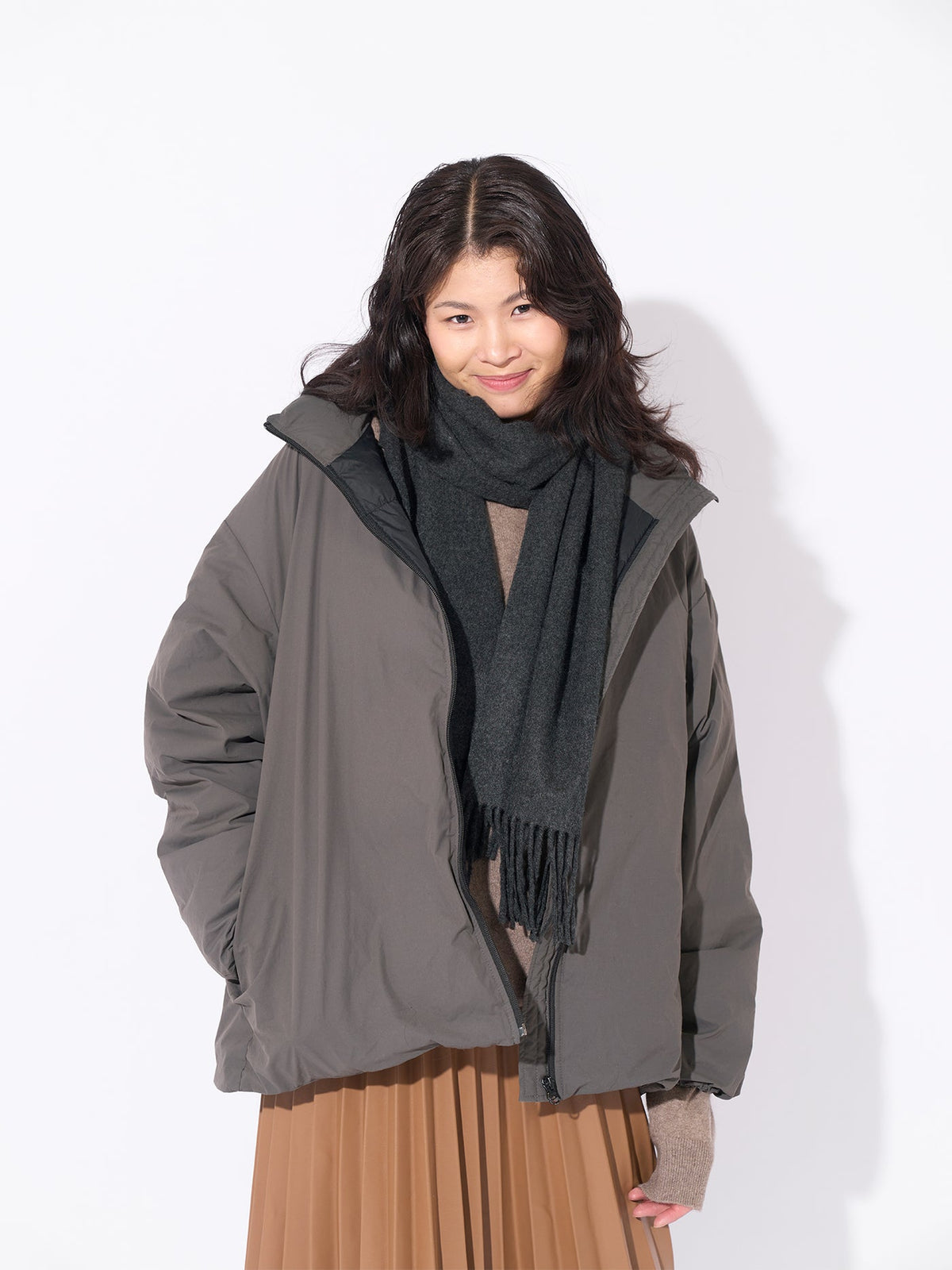 Cashmere Fringed Scarf — Charcoal