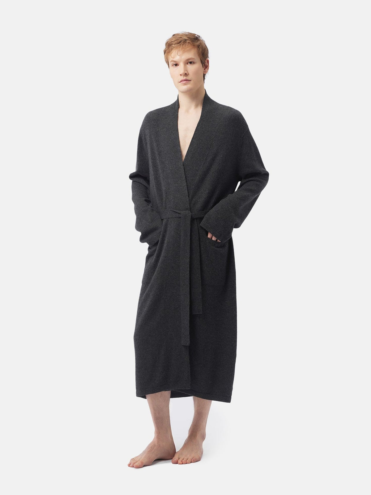 Natural Color Men's Cashmere Robe — Charcoal