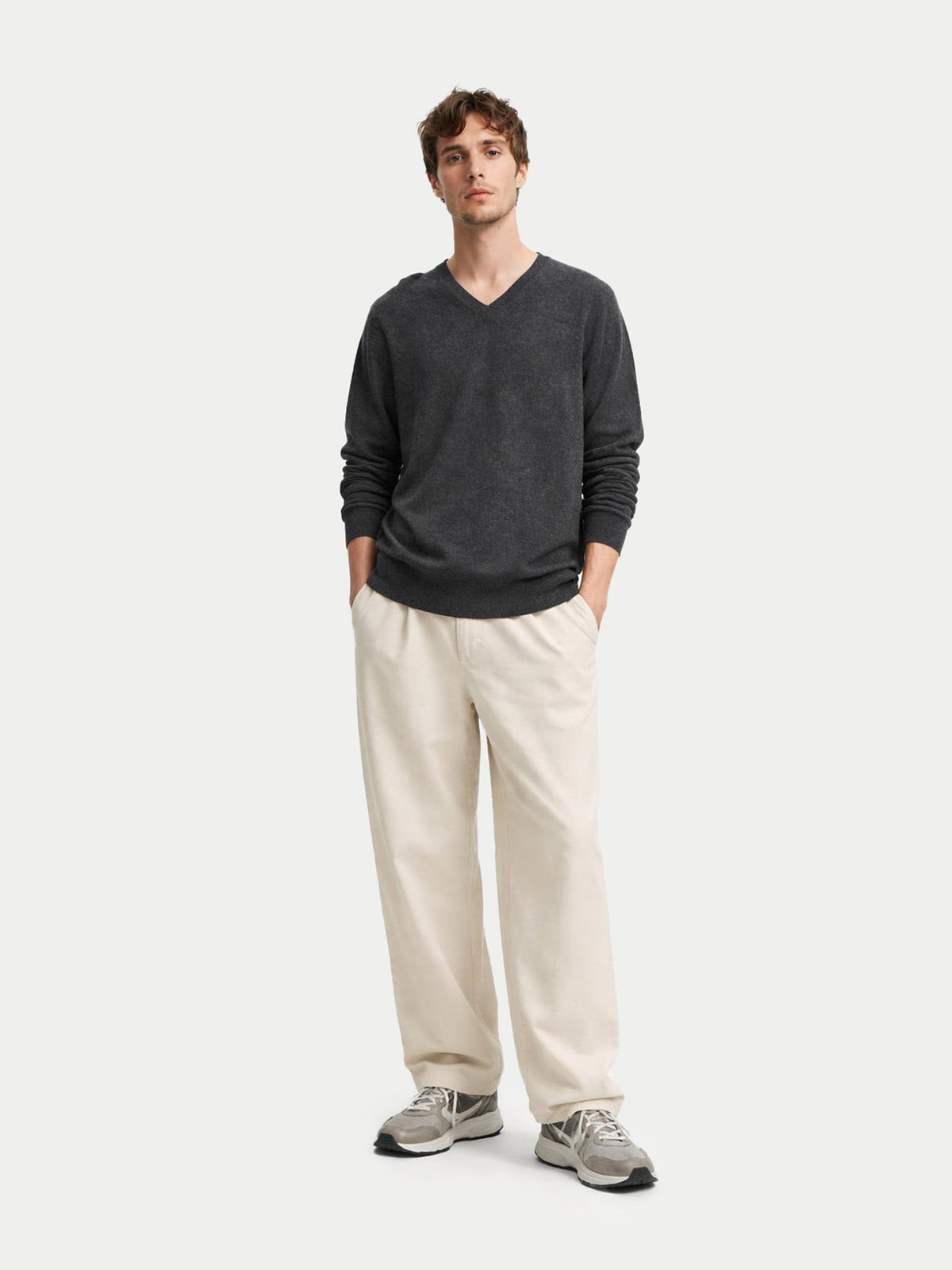 Essential Cashmere V-neck Sweater — Charcoal