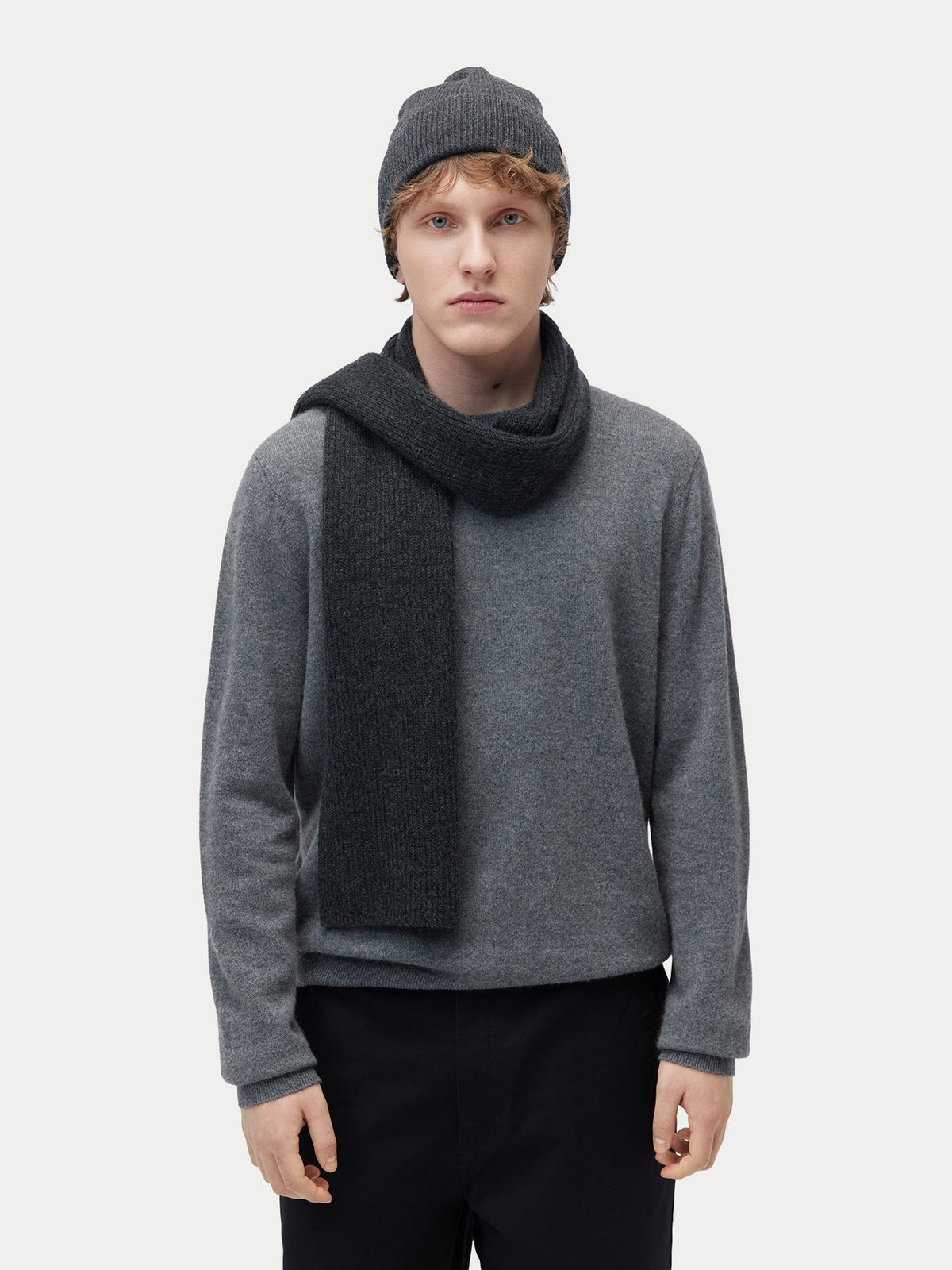 Cashmere Rib Knit Beanie — Charcoal