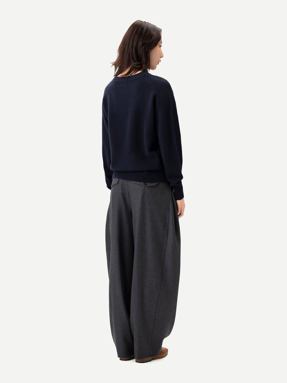 Barrel-leg Cashmere Pants — Charcoal