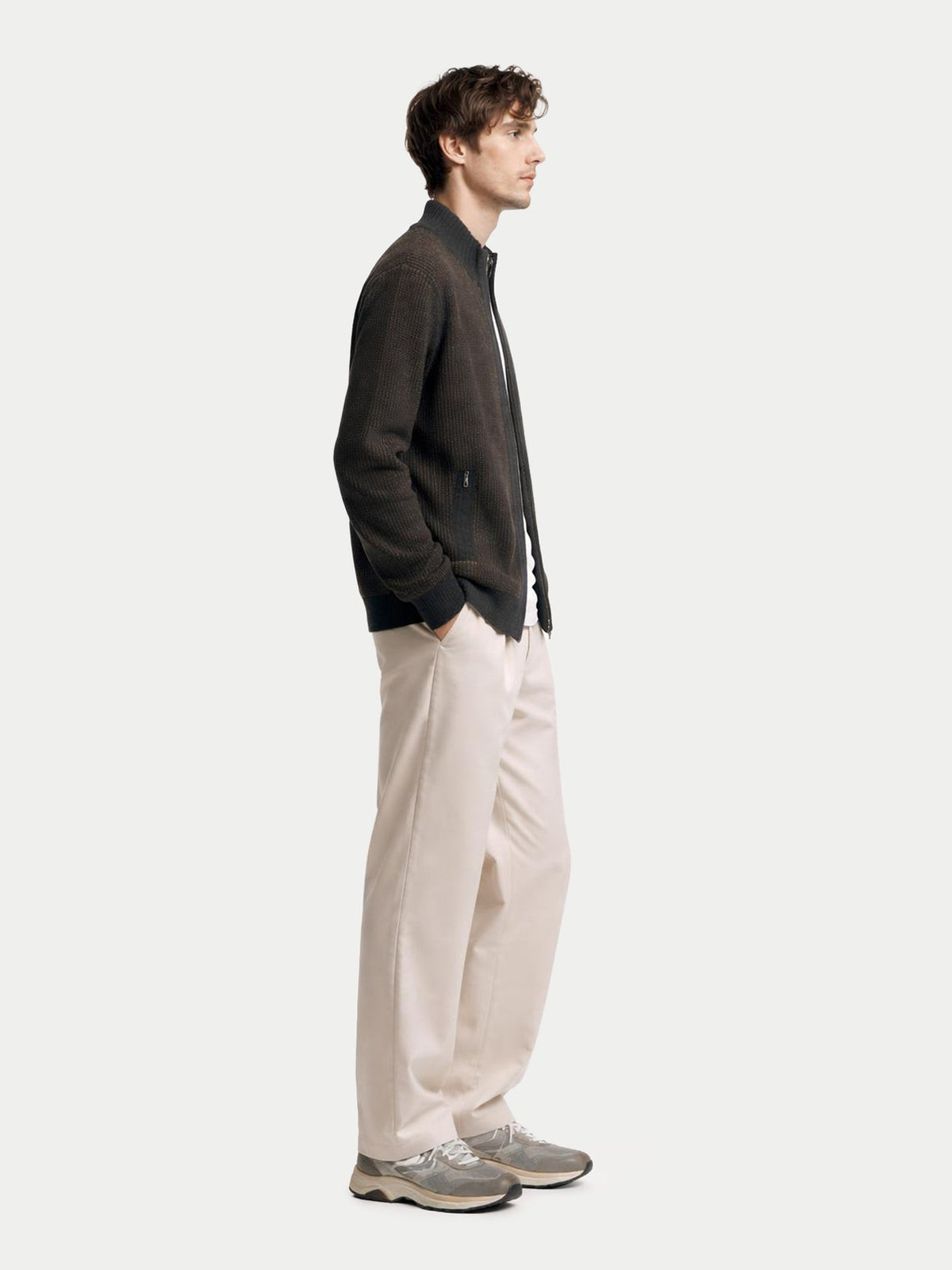 Men's Twо-tone Full-zip Cashmere Cardigan — Charcoal