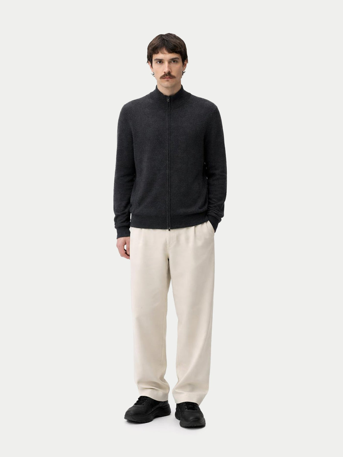 Essential Full-zip Cashmere Cardigan — Charcoal