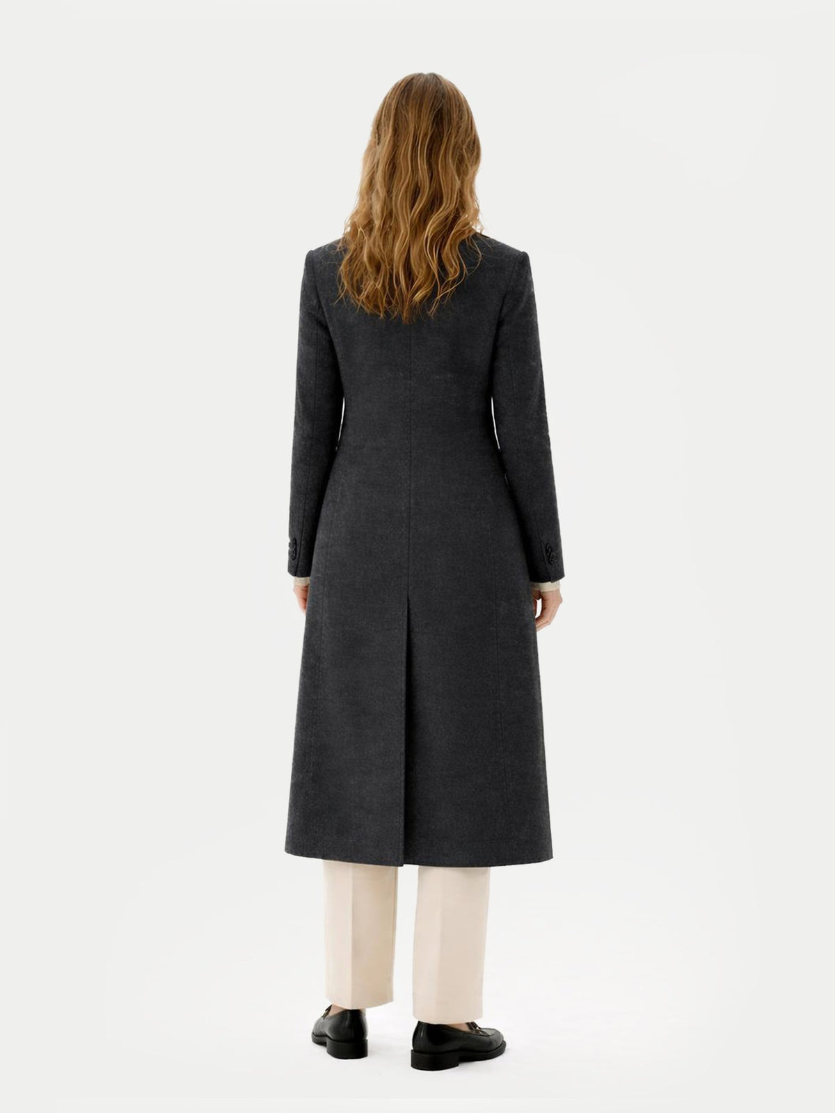 Cashmere Peak Lapel Long Coat — Charcoal