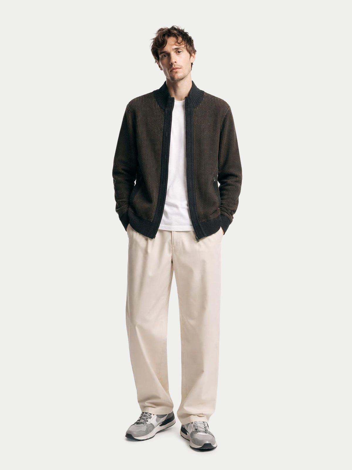 Men's Twо-tone Full-zip Cashmere Cardigan — Charcoal