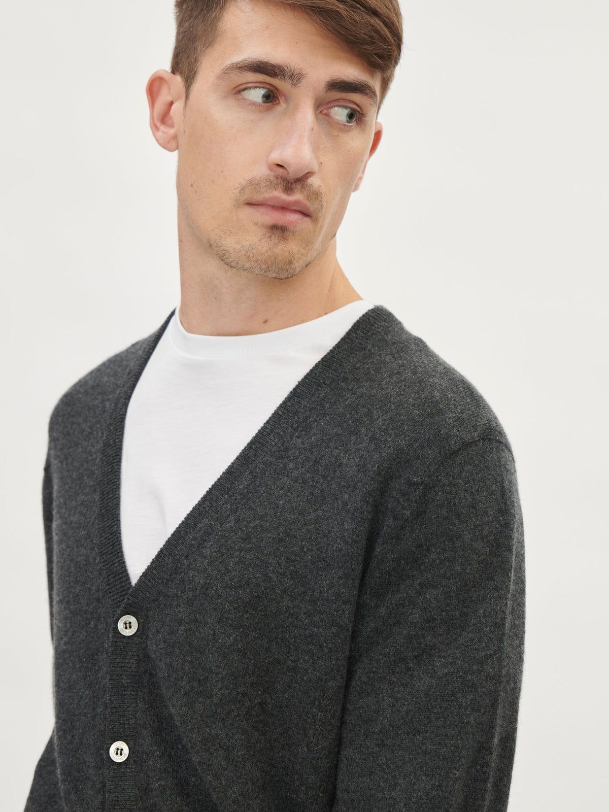 Essential Cashmere V-neck Cardigan — Charcoal