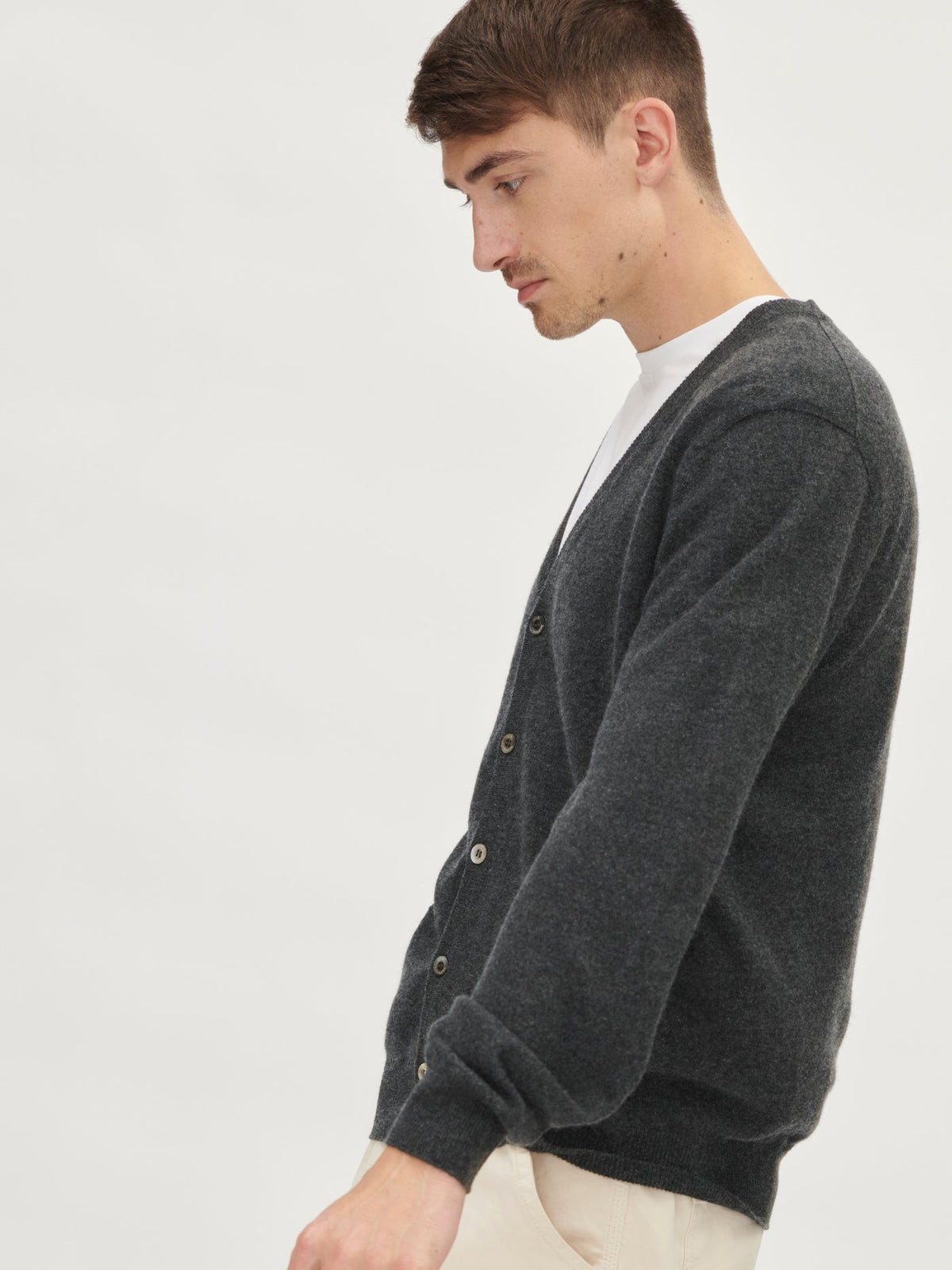 Essential Cashmere V-neck Cardigan — Charcoal
