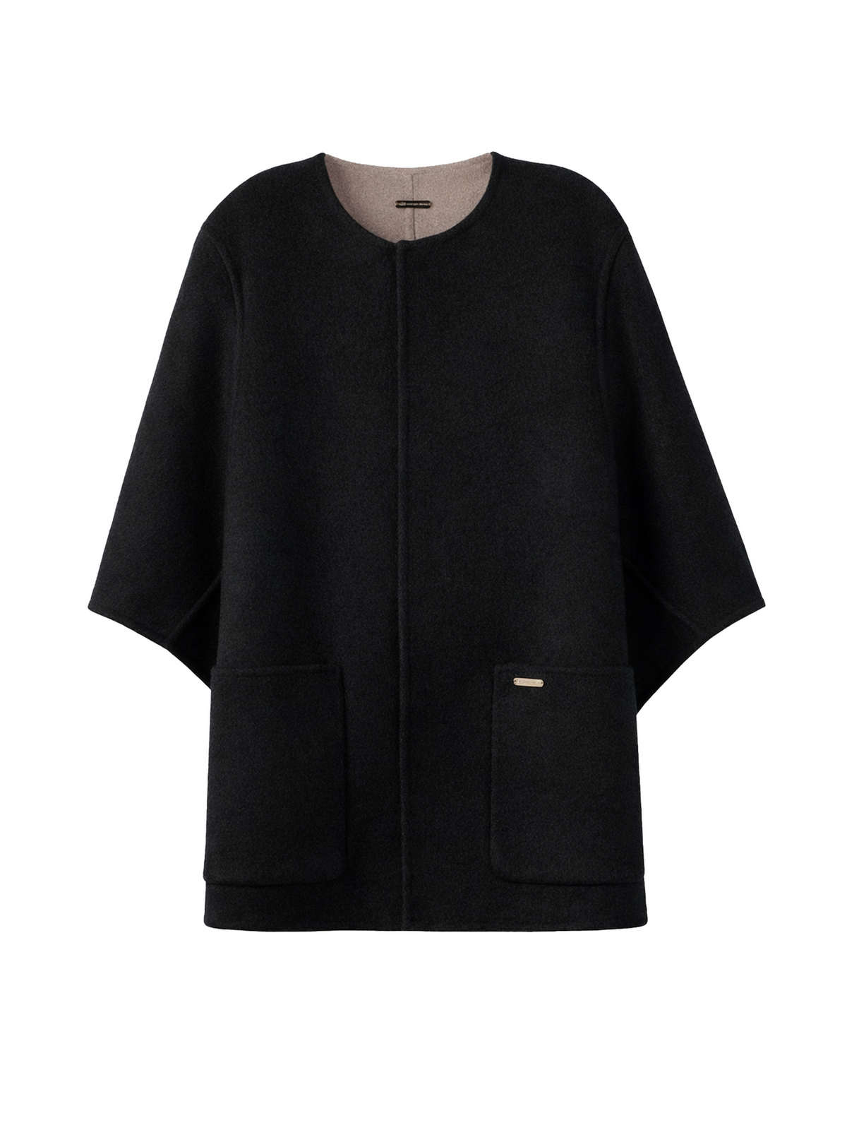 Patch Pocket Cashmere Poncho Jacket — Charcoal Black