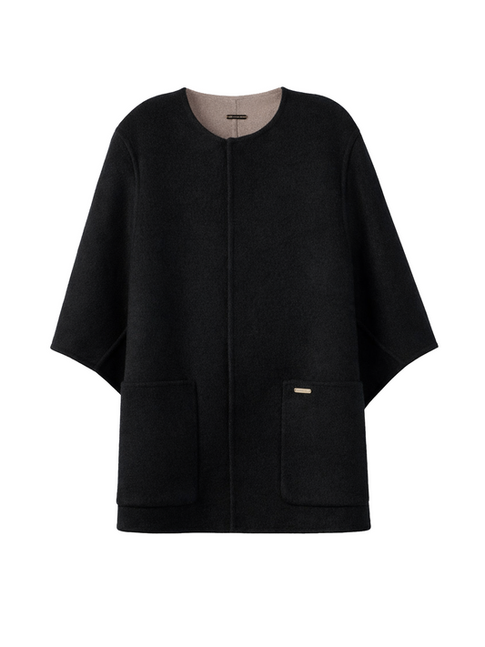 Patch Pocket Cashmere Poncho Jacket — Charcoal Black