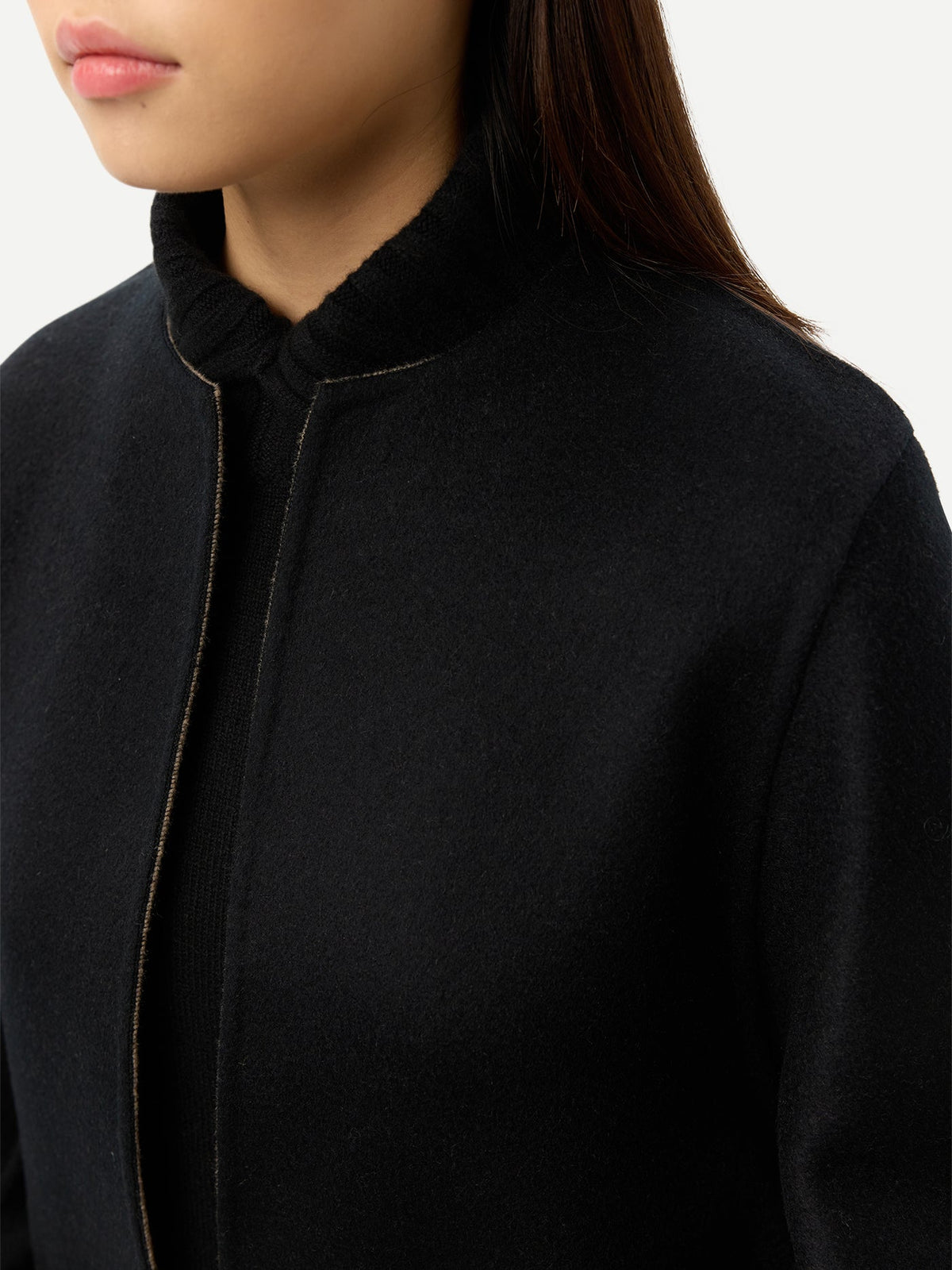 Patch Pocket Cashmere Poncho Jacket — Charcoal Black