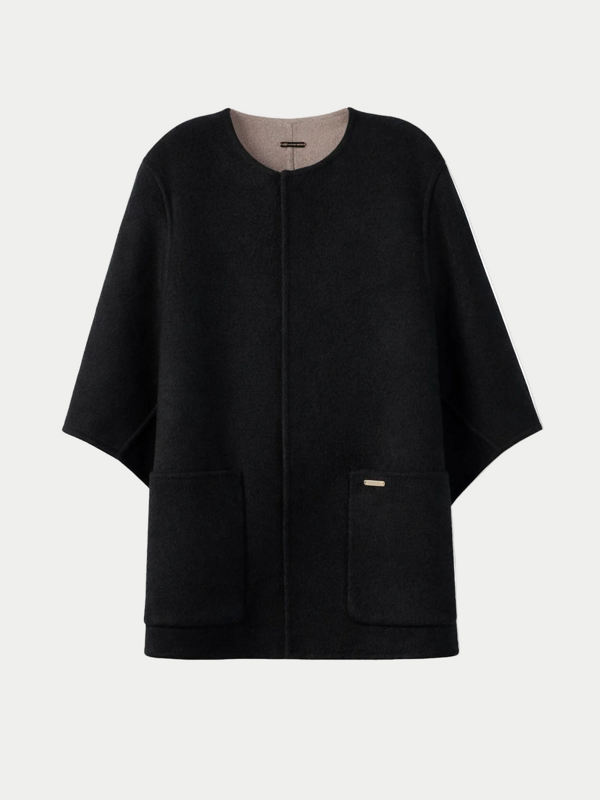 Patch Pocket Cashmere Poncho Jacket — Charcoal Black