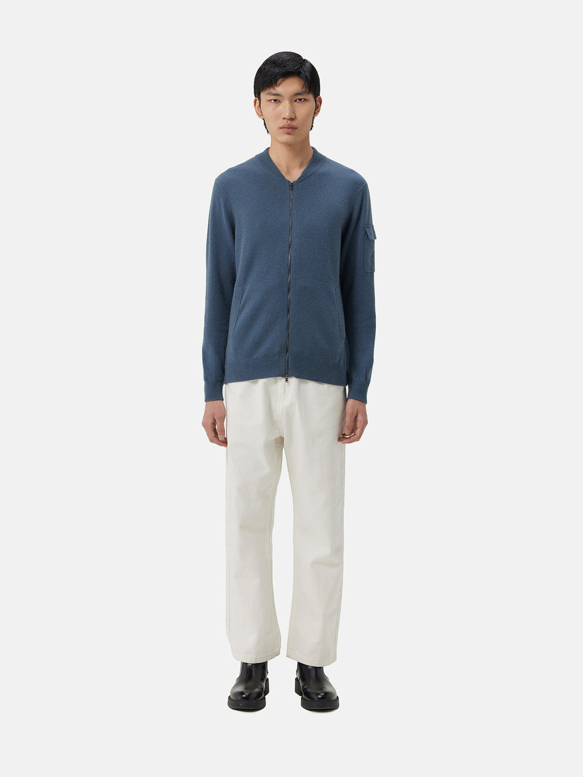 Cashmere Bomber — China Blue