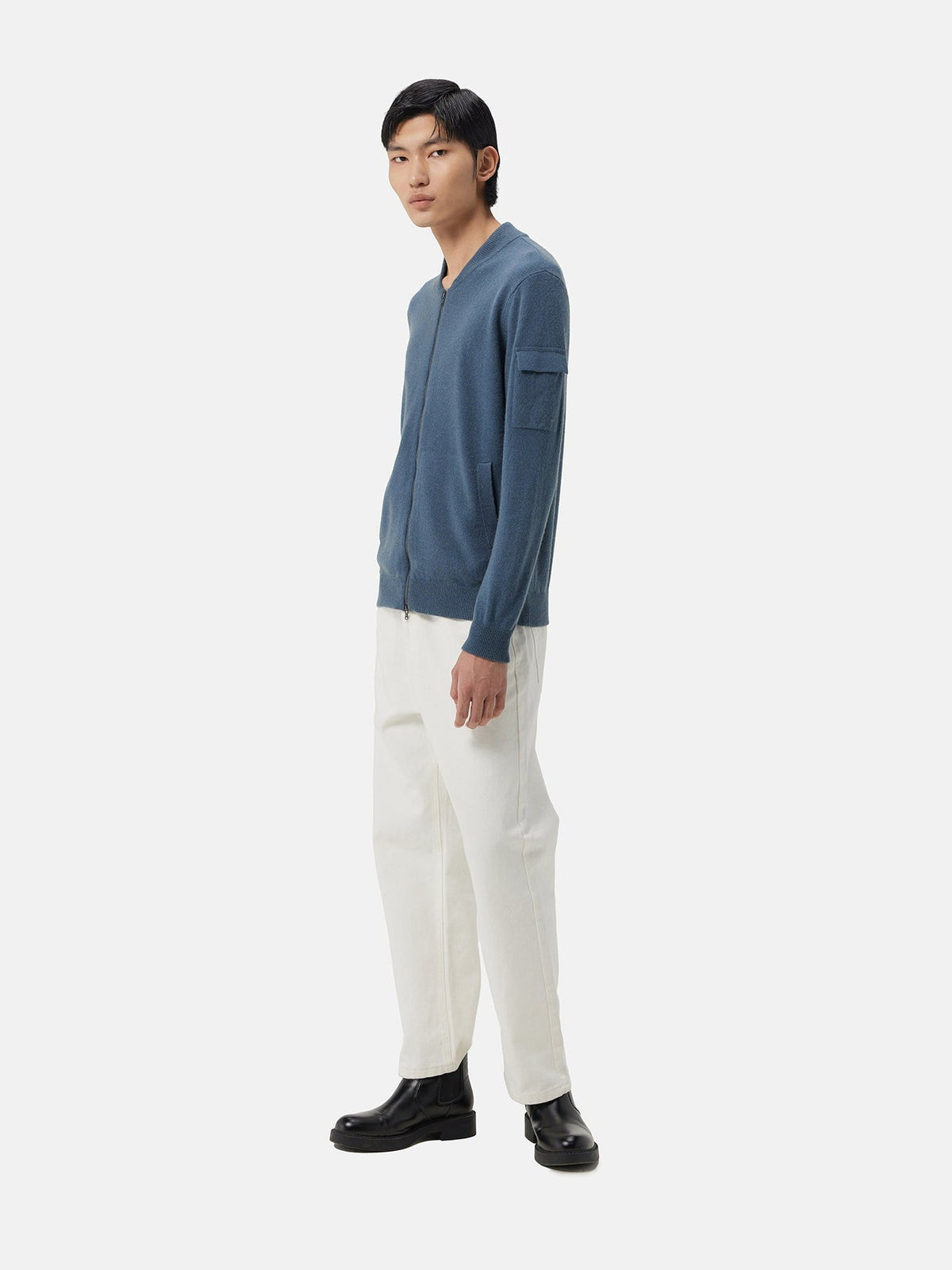 Cashmere Bomber — China Blue