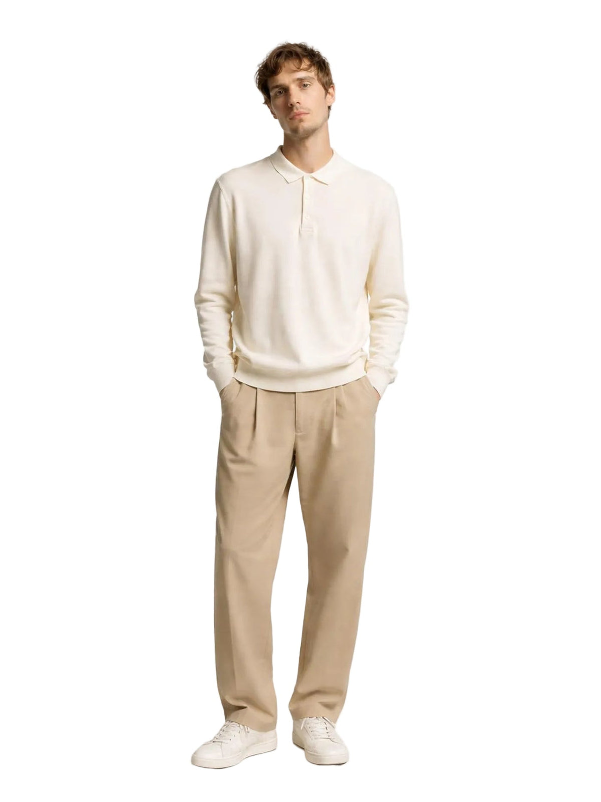 Men's Cashmere Silk Polo — Cream White