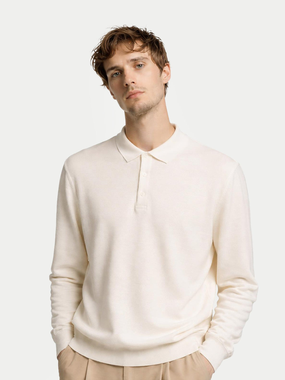 Men's Cashmere Silk Polo — Cream White