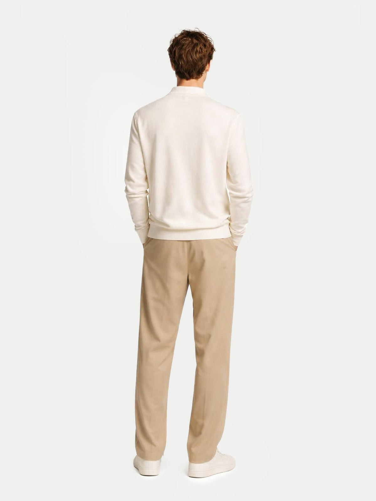 Men's Cashmere Silk Polo — Cream White