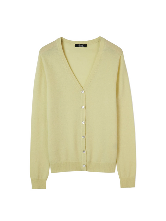 Essential Cashmere V-neck Cardigan — Cream Yellow