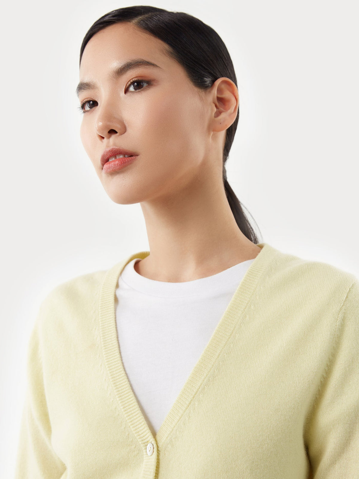 Essential Cashmere V-neck Cardigan — Cream Yellow
