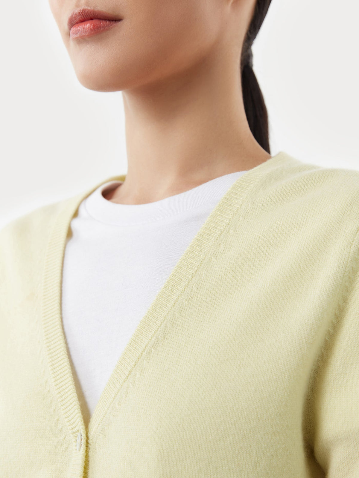 Essential Cashmere V-neck Cardigan — Cream Yellow