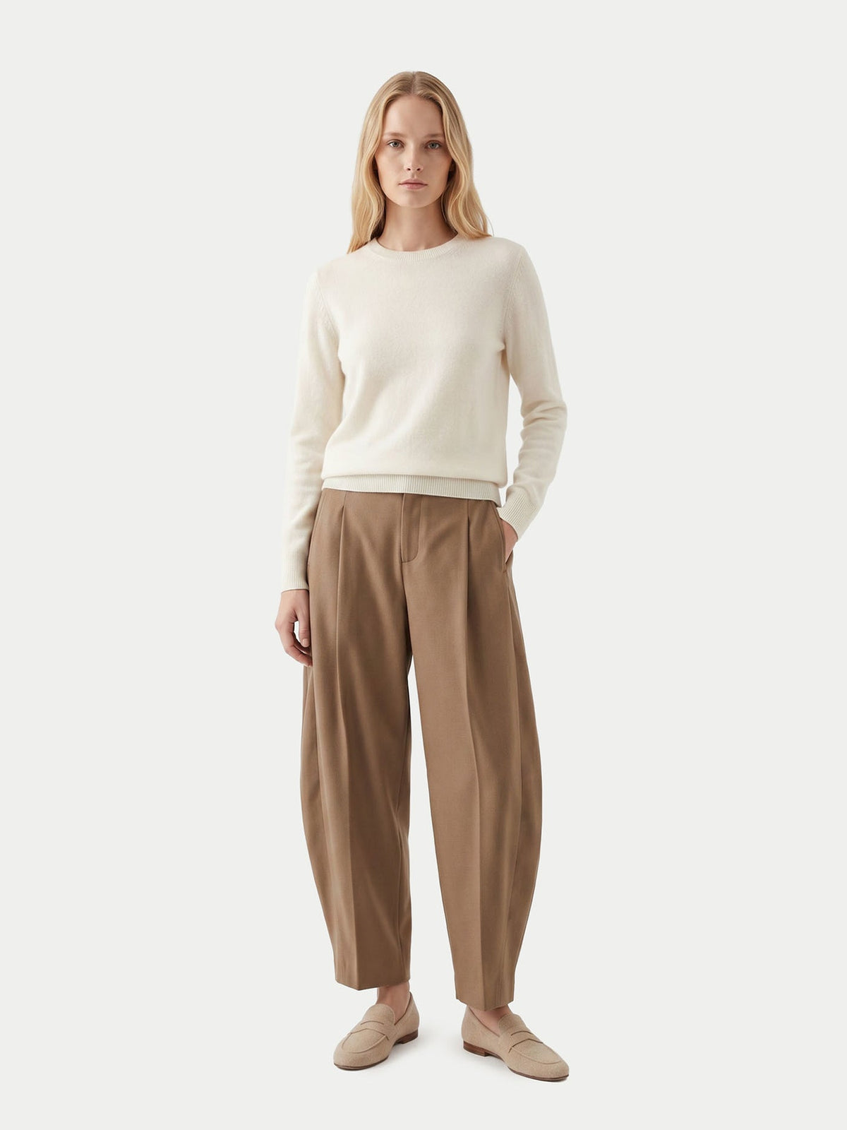 Barrel-leg Cashmere Pants — Dark Brown