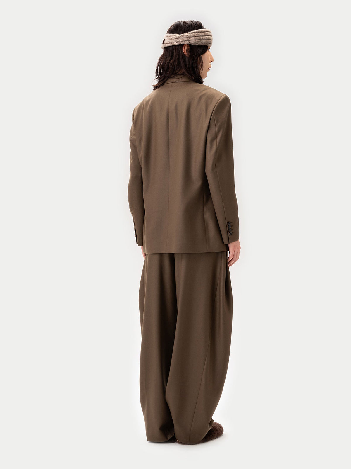 Double-breasted Cashmere Suit Blazer — Dark Brown