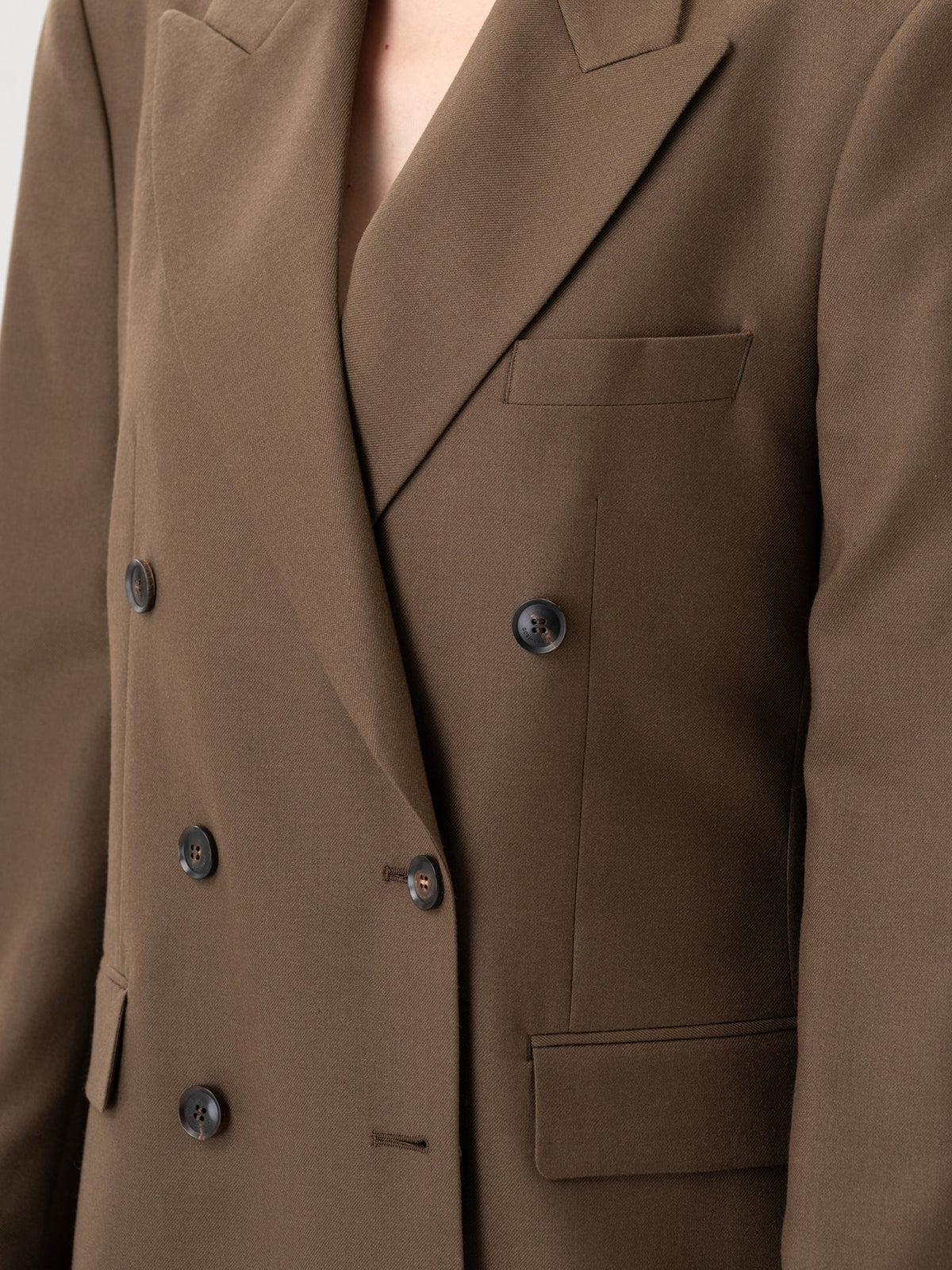 Double-breasted Cashmere Suit Blazer — Dark Brown