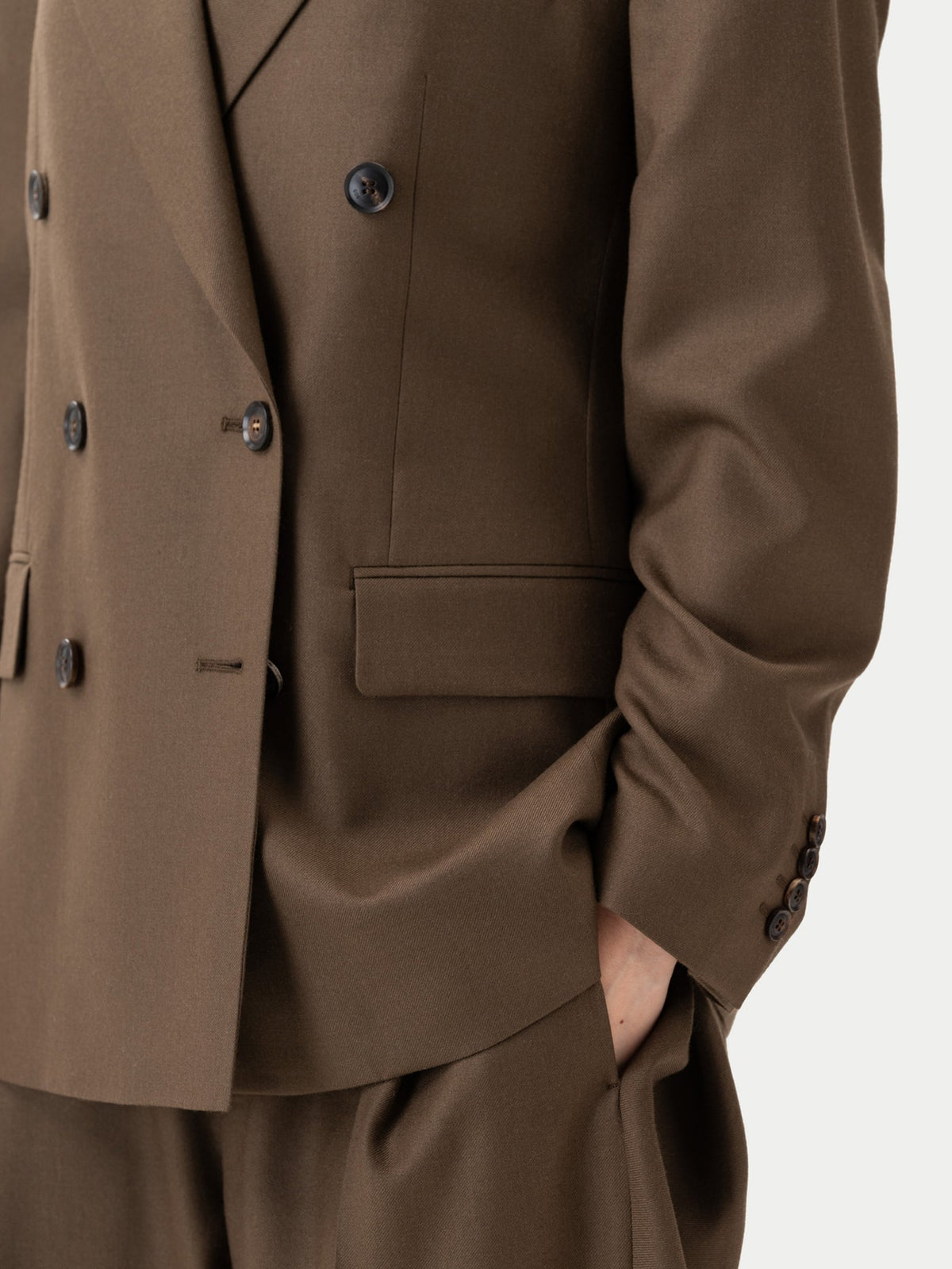 Double-breasted Cashmere Suit Blazer — Dark Brown
