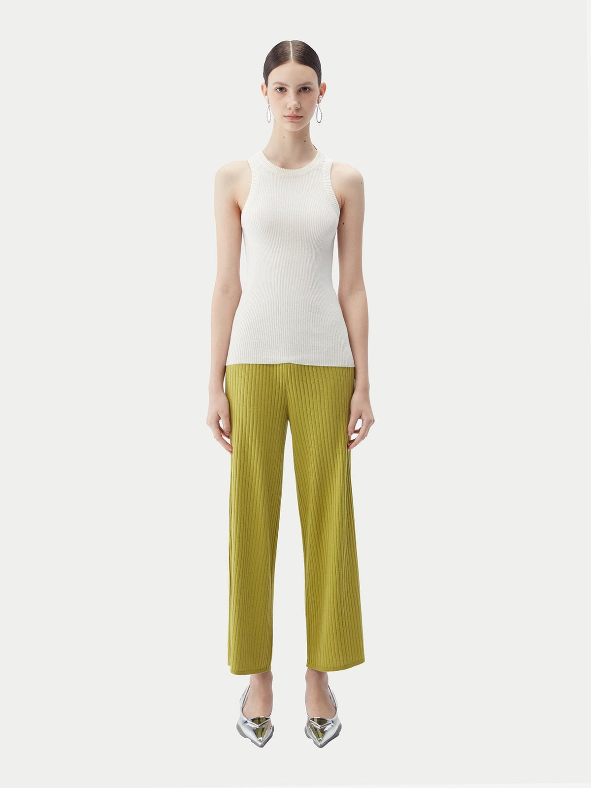 Rib-knit Silk Cashmere Blend Pants — Dark Citron