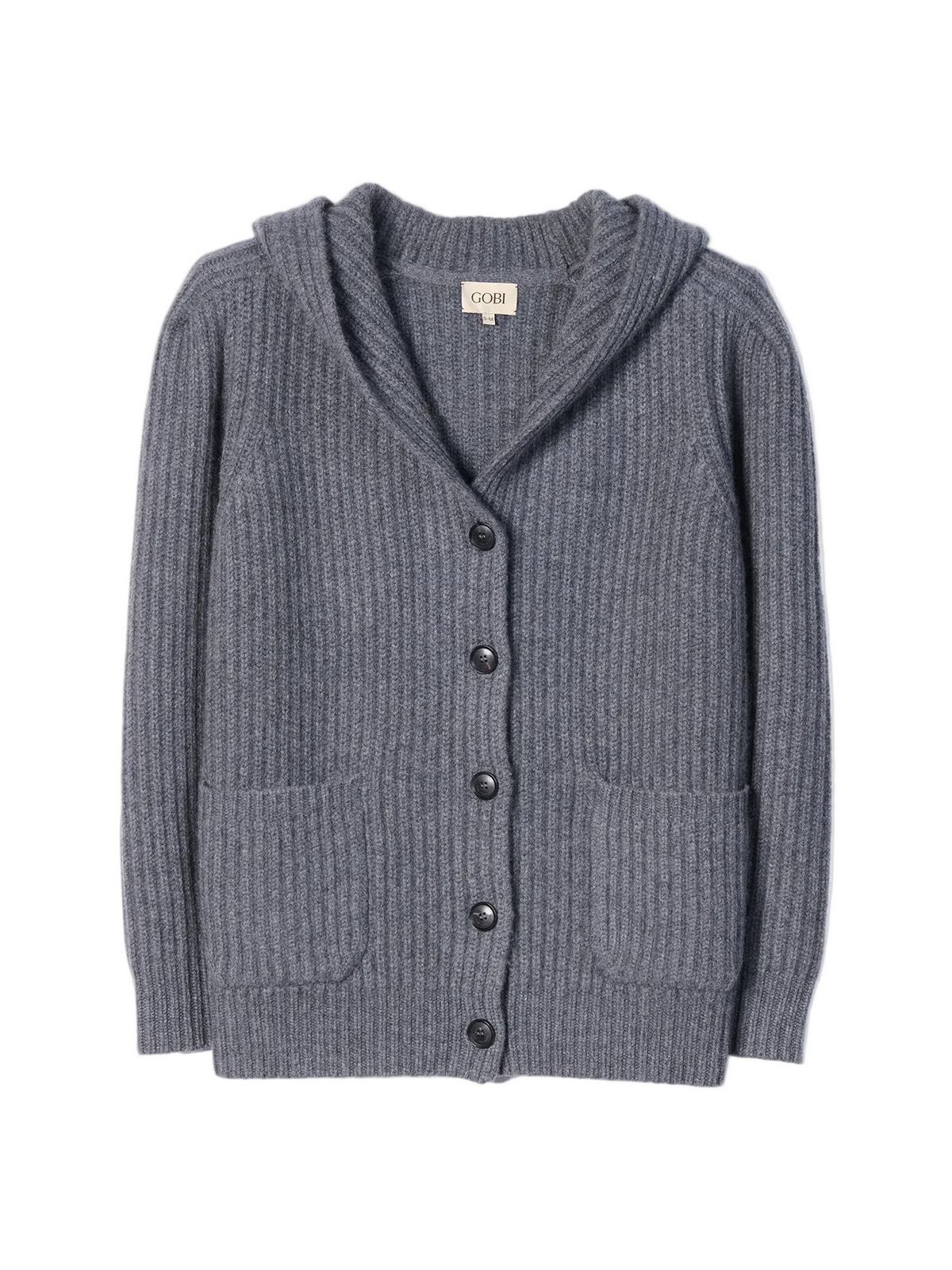 Wide-shoulder Hooded Cashmere Cardigan — Dark Gray