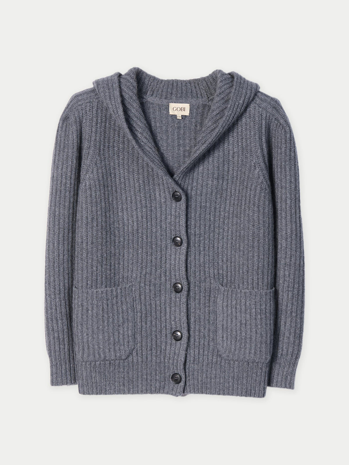 Wide-shoulder Hooded Cashmere Cardigan — Dark Gray