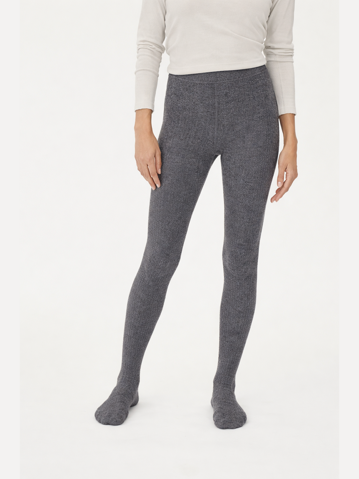 High-rise Cashmere Knit Tights — Dark Gray