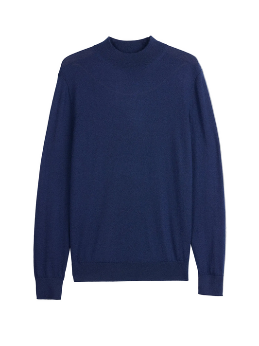 Men Cashmere Silk High Neck Sweater — Dark Indigo