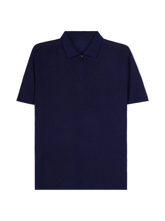 Cashmere Silk Half-zip Polo Top — Dark Indigo