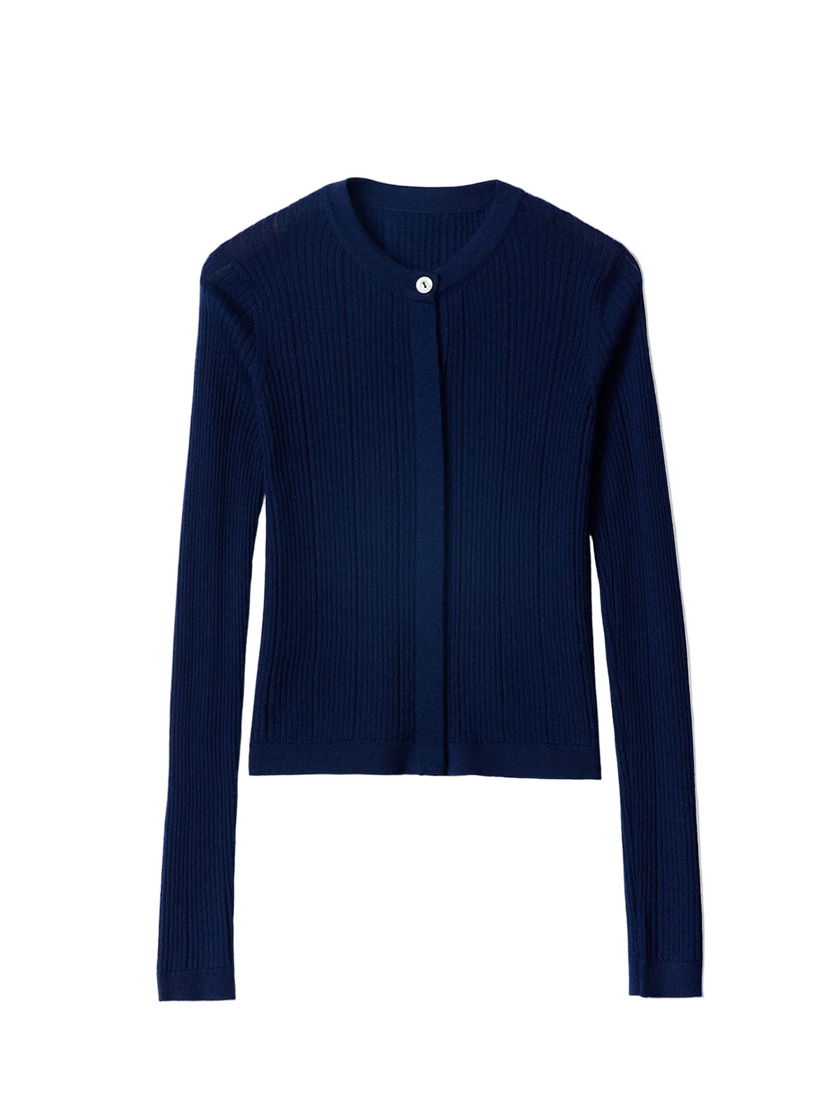 Hidden Button-front Cashmere Silk Cardigan — Dark Indigo