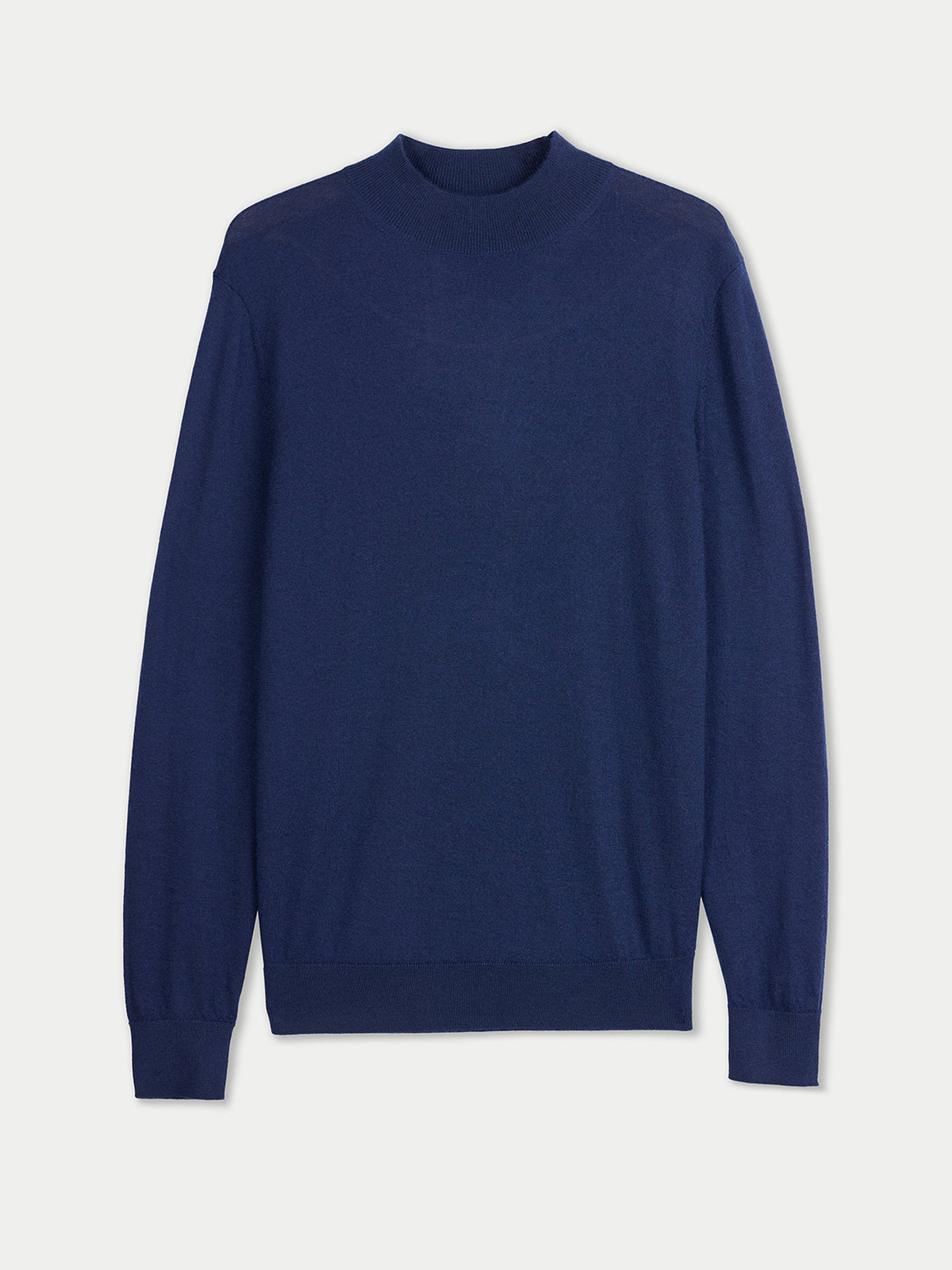 Men Cashmere Silk High Neck Sweater — Dark Indigo
