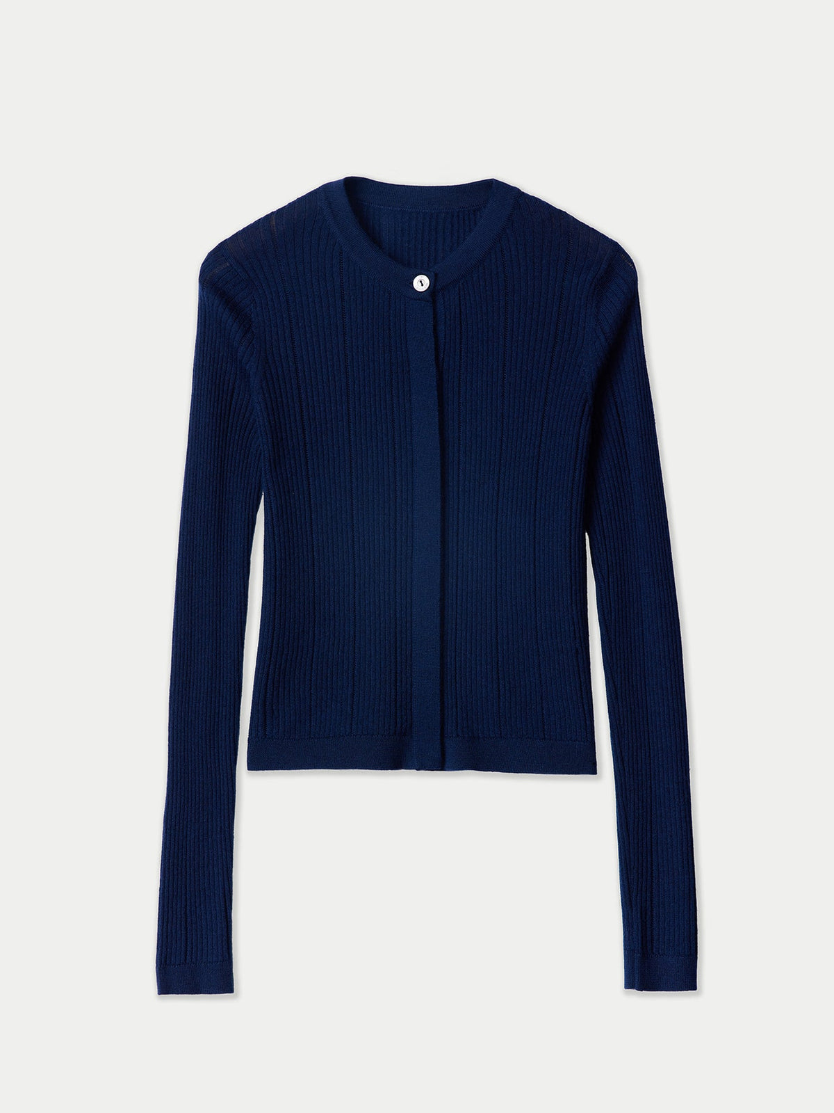 Hidden Button-front Cashmere Silk Cardigan — Dark Indigo
