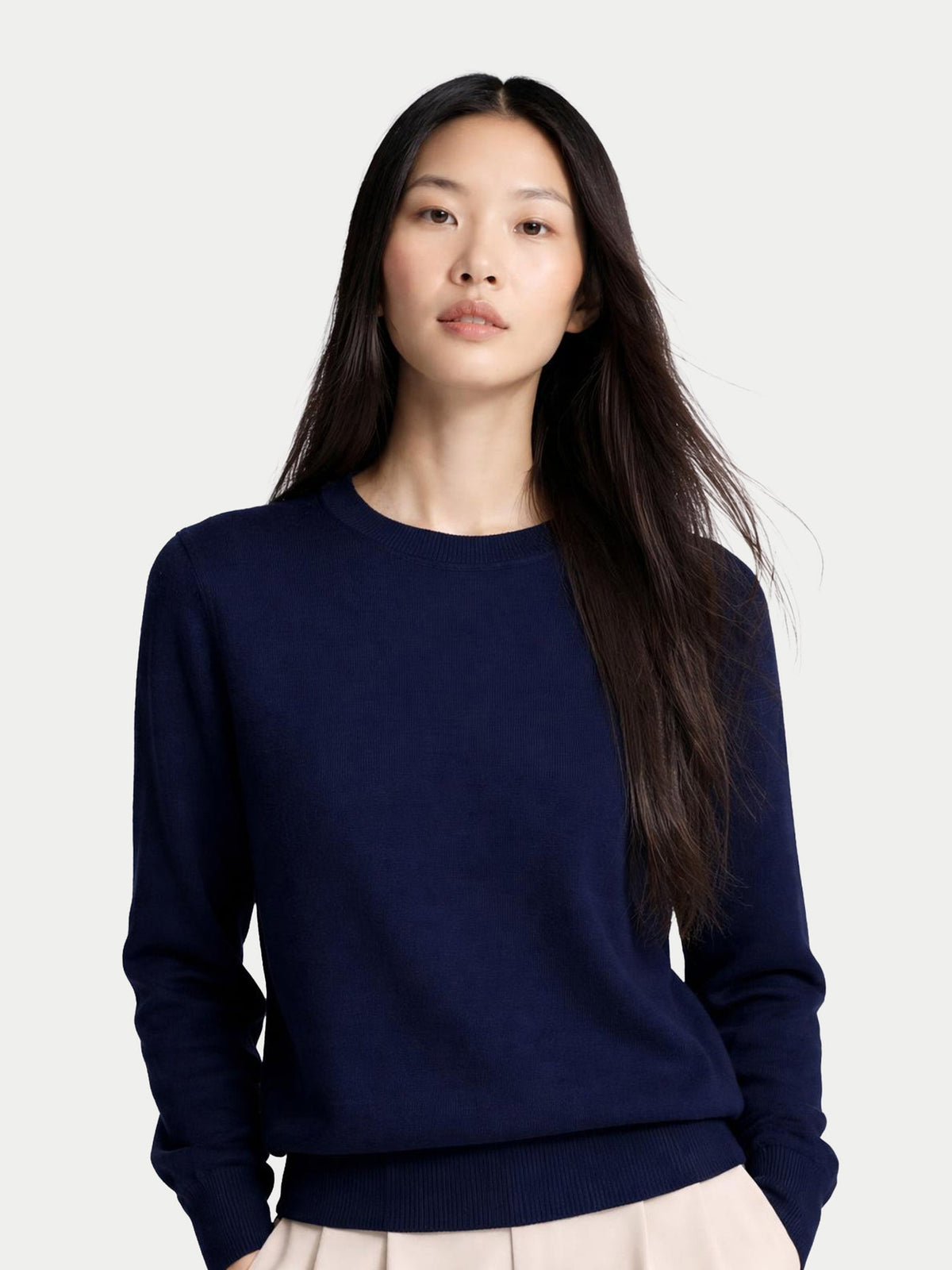 Women C-neck Cashmere Sweater — Dark Indigo