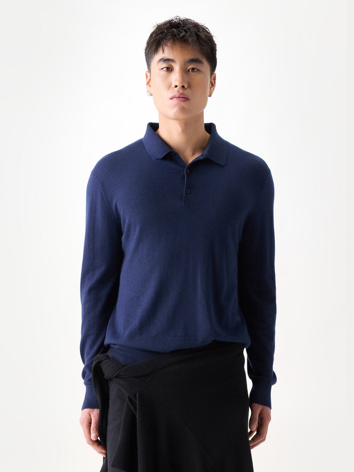 Men Classic Polo Shirt With Long Sleeve — Dark Indigo