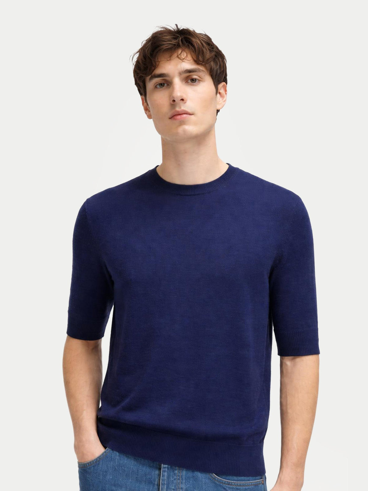 Silk Cashmere Crew Neck T-shirt — Dark Indigo