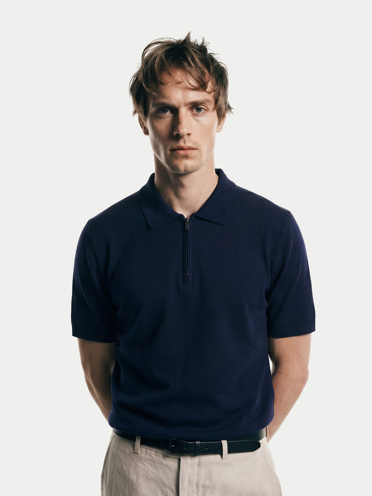 Cashmere Silk Half-zip Polo Top — Dark Indigo