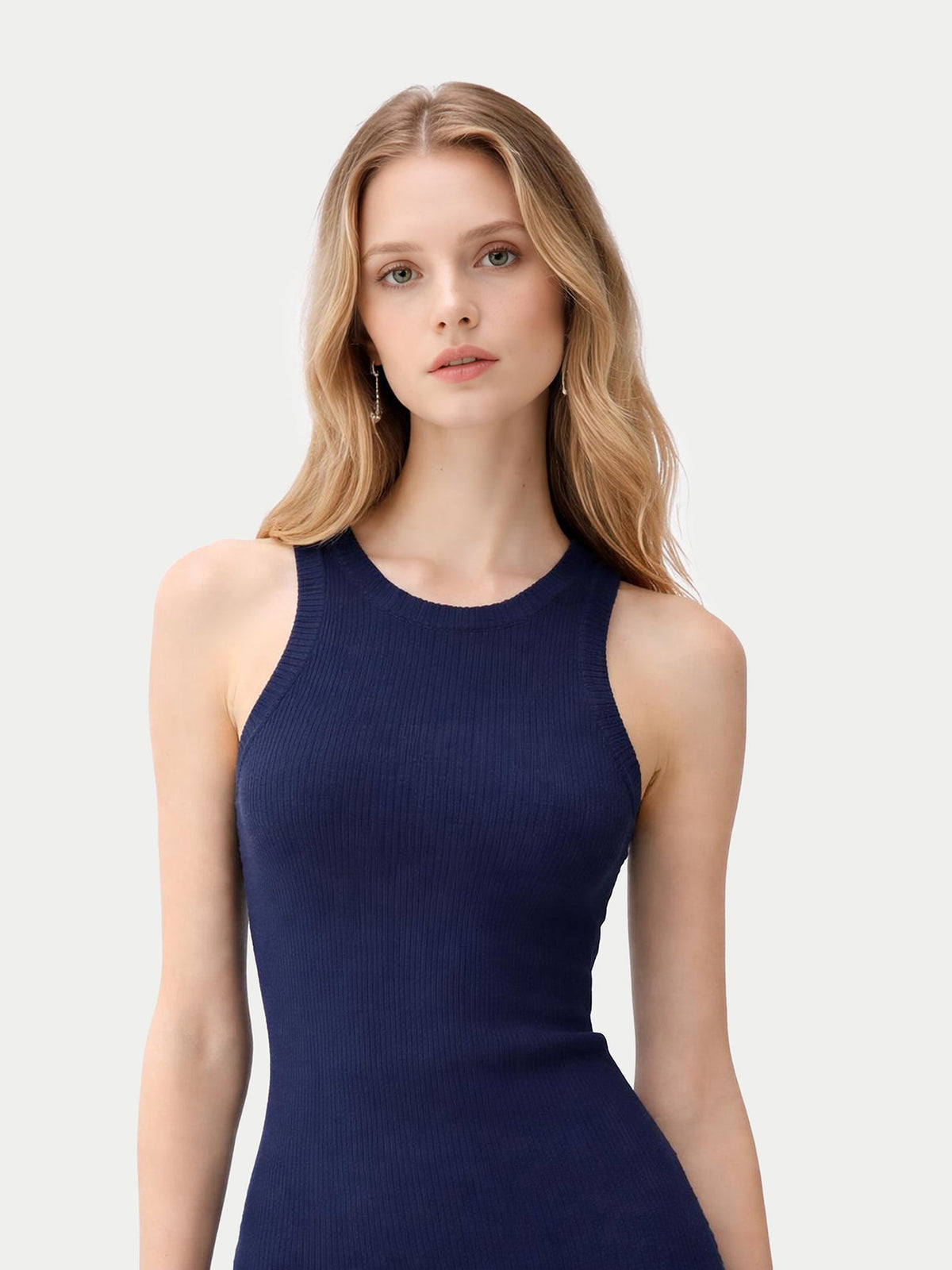 Ribbed Cotton Silk Cashmere Blend Tank Top — Dark Indigo