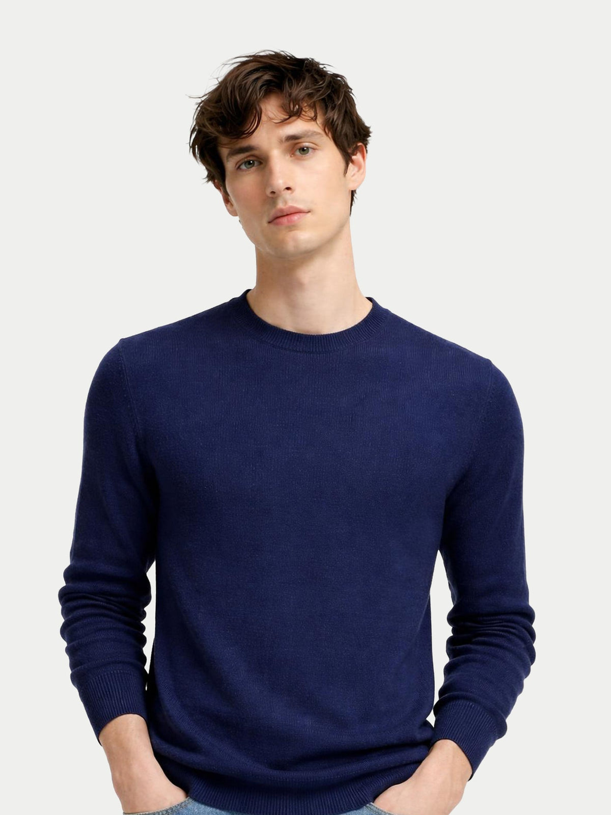 Cashmere Silk C-neck Sweater — Dark Indigo